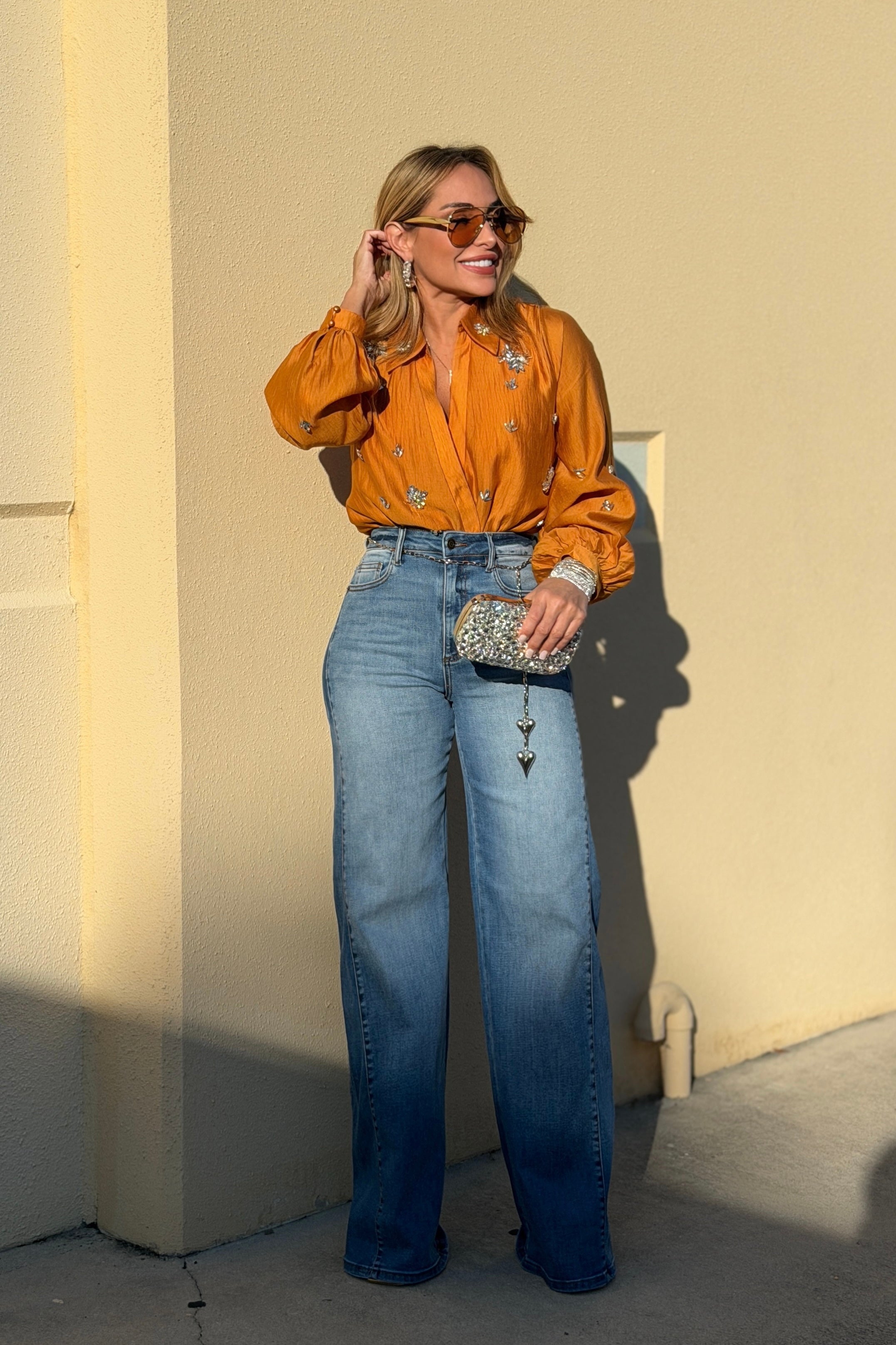 Claudia High Rise Wide Leg Jeans In Medium