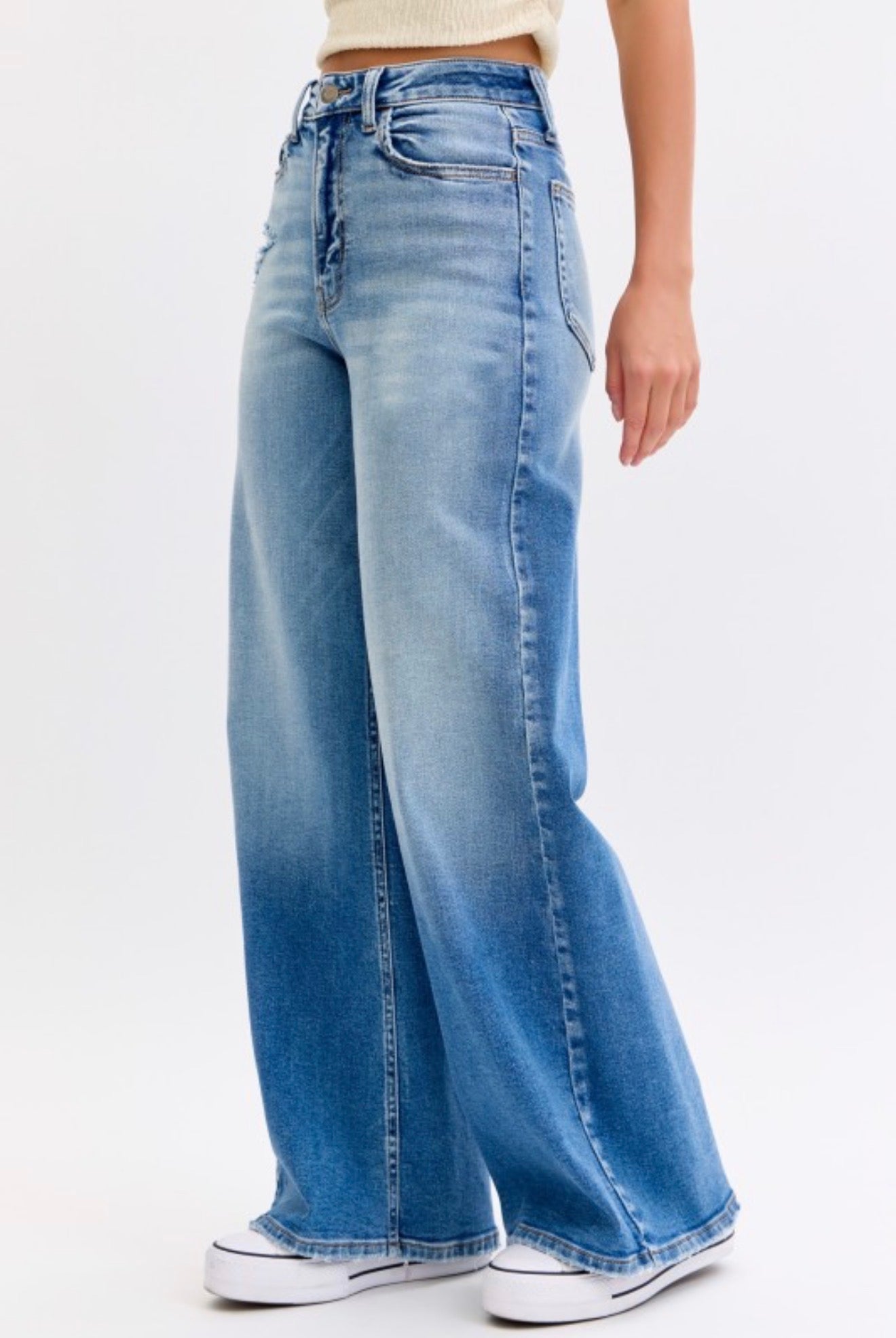 STRETCH HIGH RISE WIDE LEG JEANS