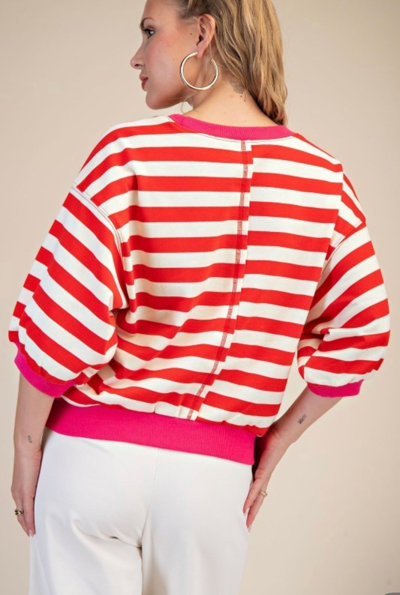 STRIPED PUFF SLEEVE TOP