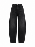 RISEN BLACK DENIM BARREL JEANS