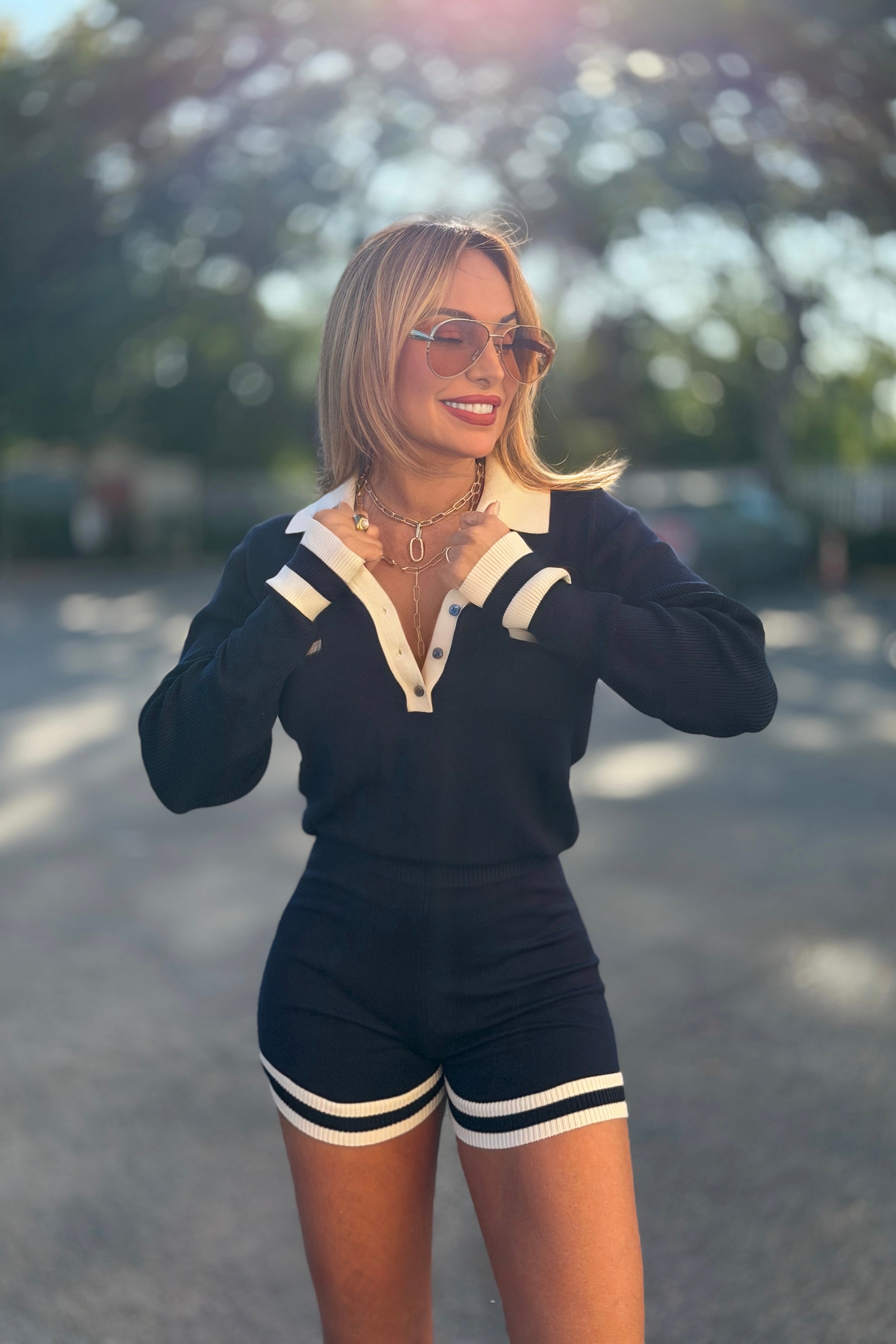 Contrast Trim Knit Romper