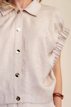 RUFFLE SLEEVE BUTTON-UP BLOUSE