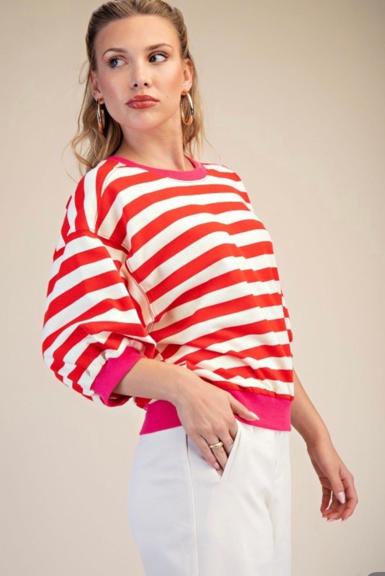 STRIPED PUFF SLEEVE TOP