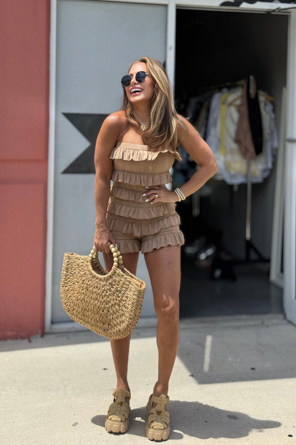 STRAPLESS RUFFLED MINI ROMPER