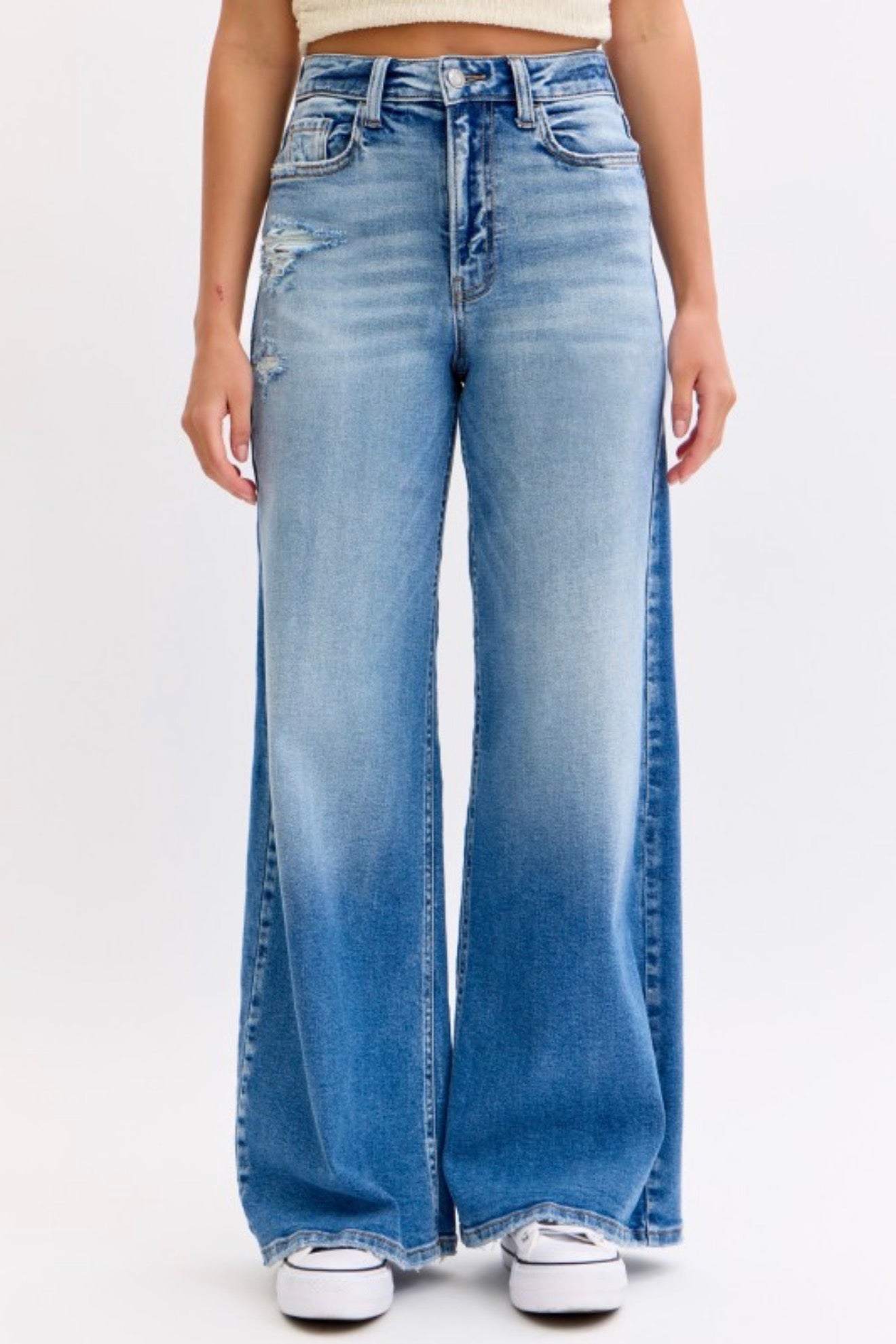 STRETCH HIGH RISE WIDE LEG JEANS
