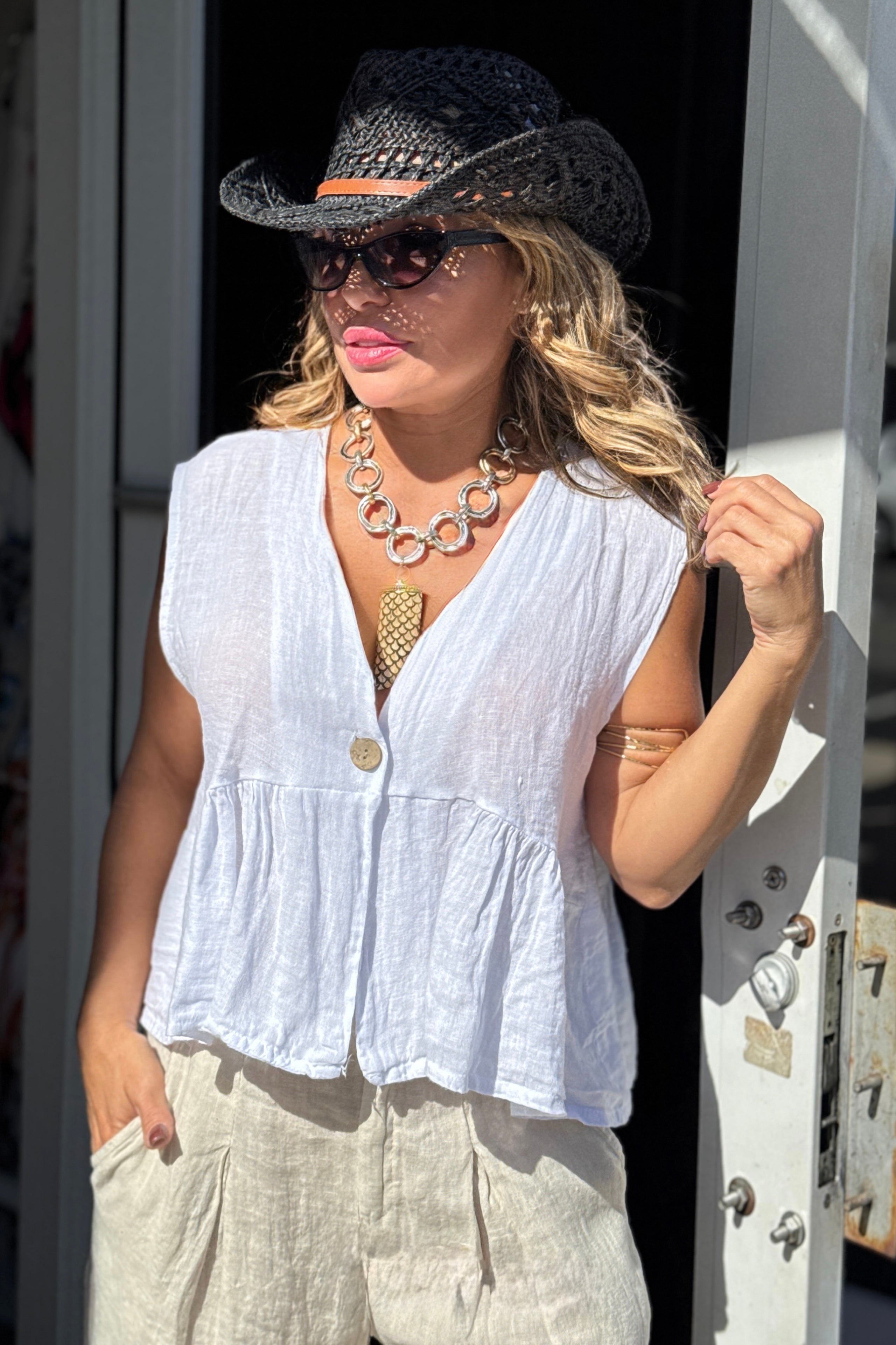 GINA LINEN ITALY TOP BLOUSE