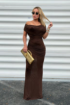 Solid Mesh Cowl Maxi Dress