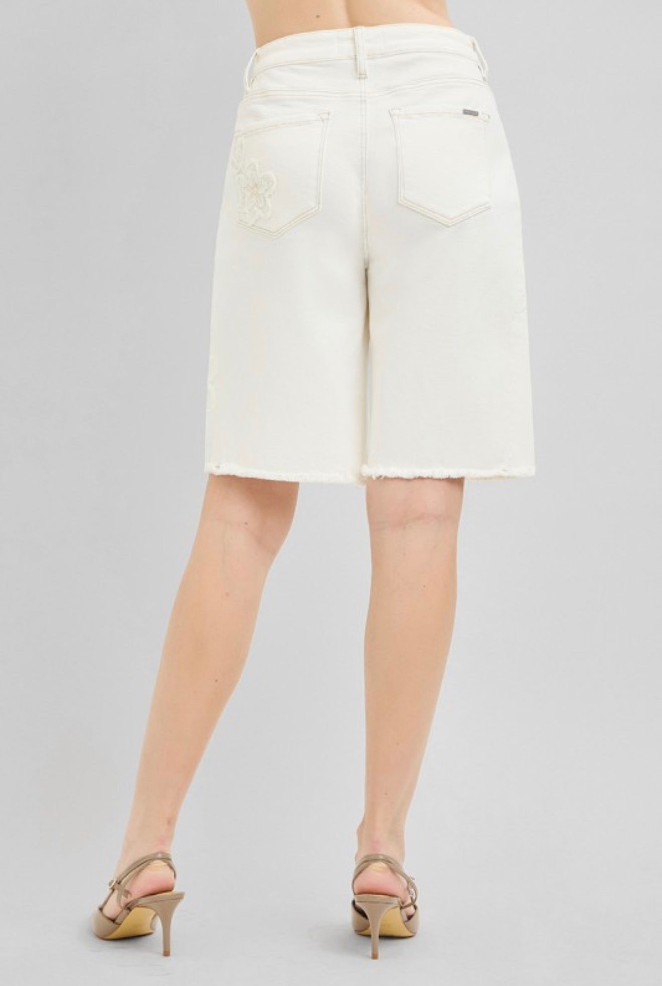 RISEN FLORAL EMBROIDERED DENIM BERMUDA