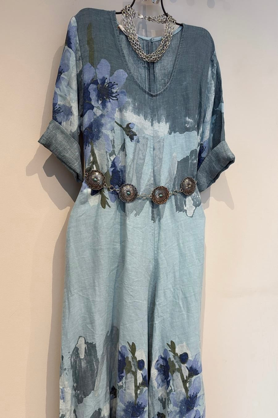 FLOWERS LINEN JUMPSUIT