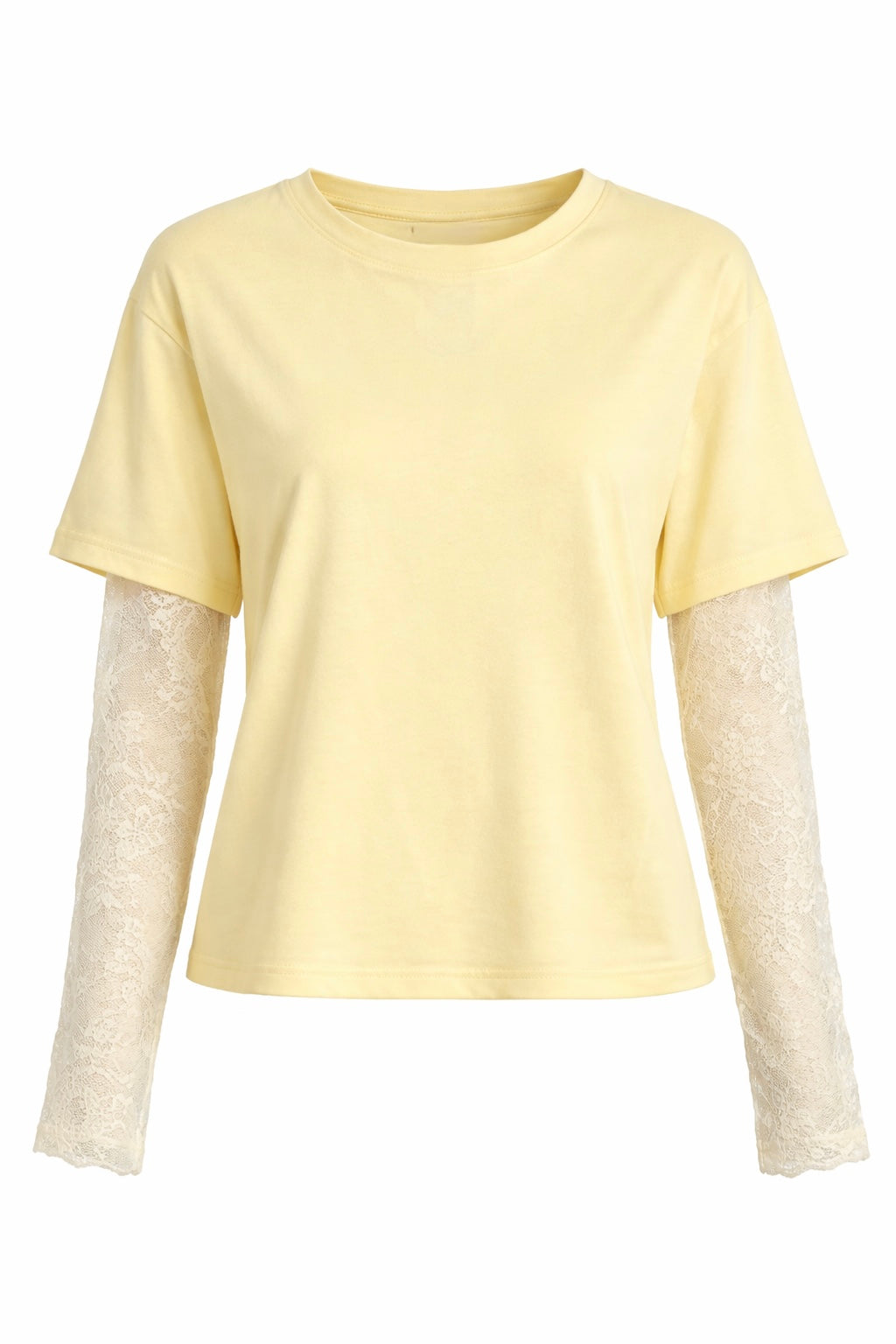 LACE-SLEEVE LAYERED T-SHIRT