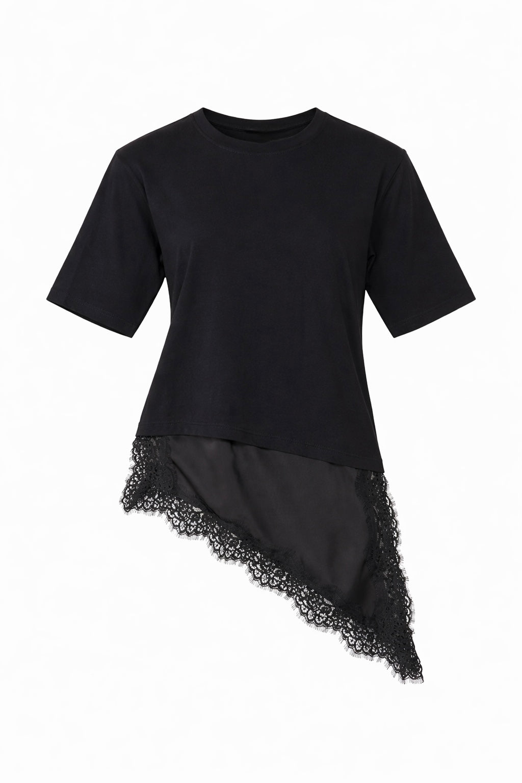 ASYMMETRIC LACE DETAIL T-SHIRT