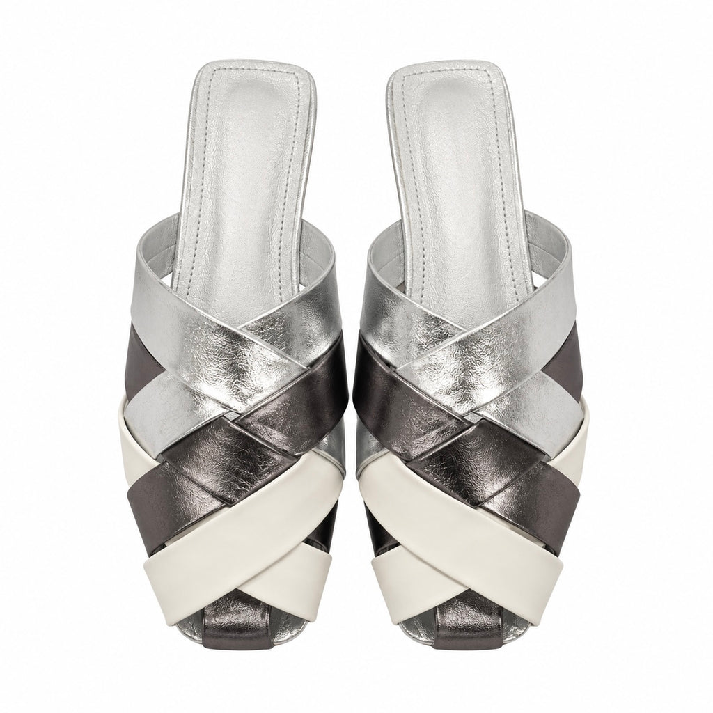 METALLIC BRAIDED FLAT MULES