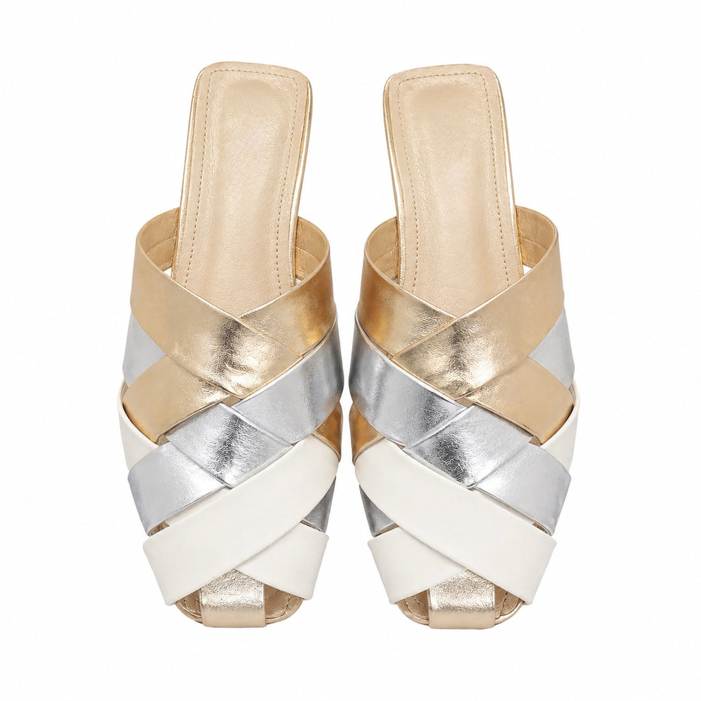 METALLIC BRAIDED FLAT MULES