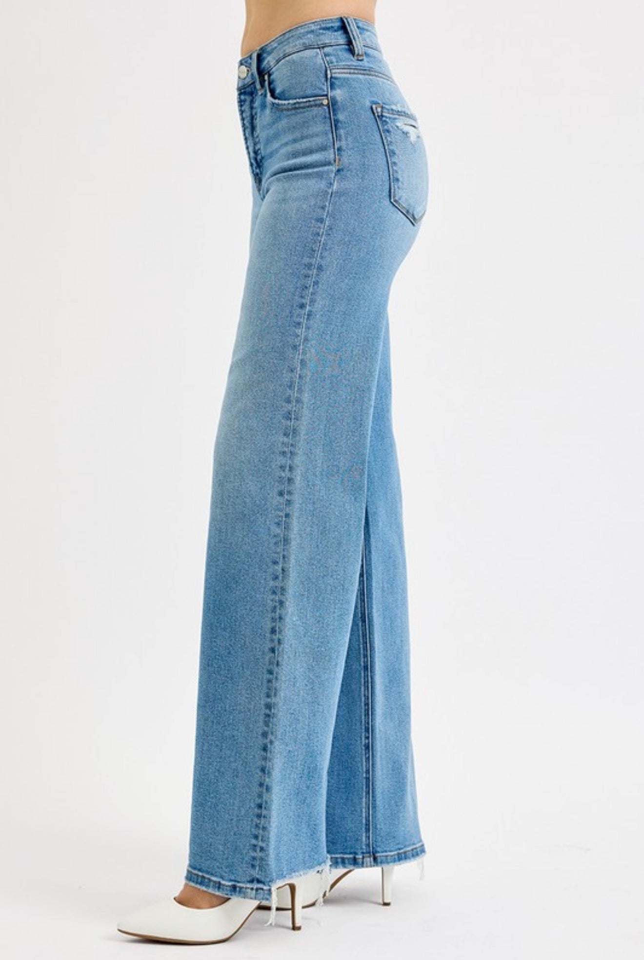 RISEN DISTRESSED WIDE LEG JEANS