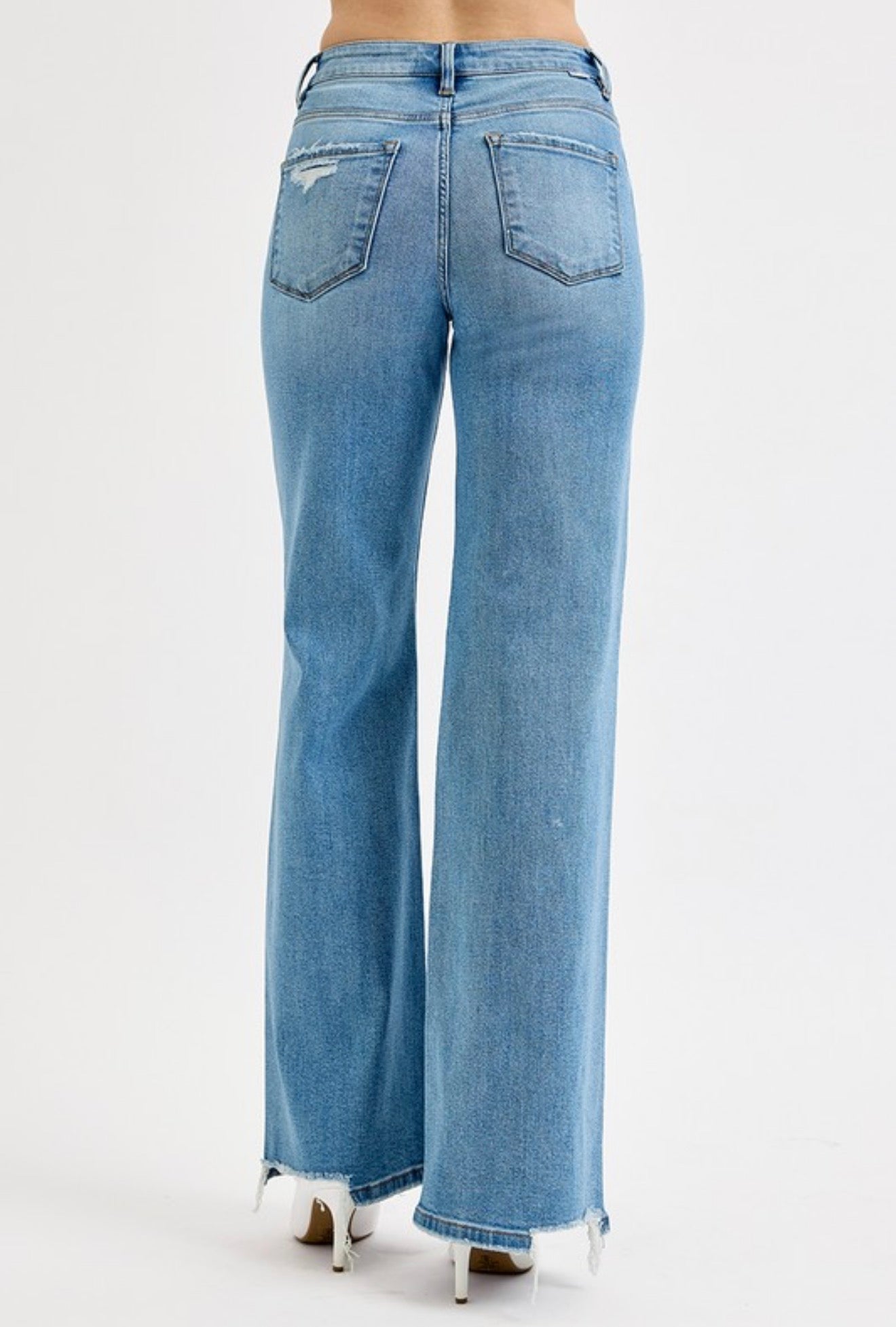 RISEN DISTRESSED WIDE LEG JEANS