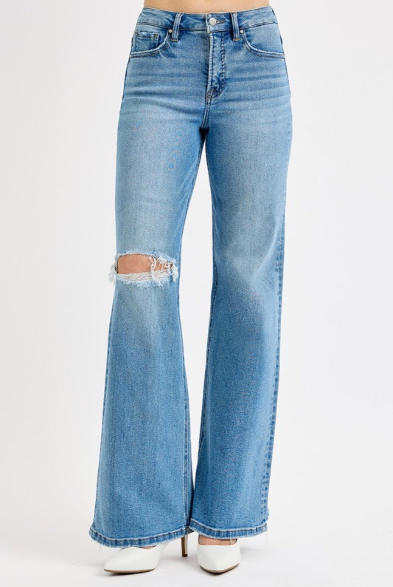 RISEN DISTRESSED WIDE LEG JEANS