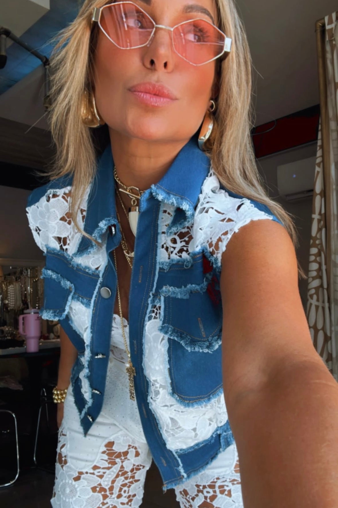 DENIM DETAIL BUTTON SHIRT