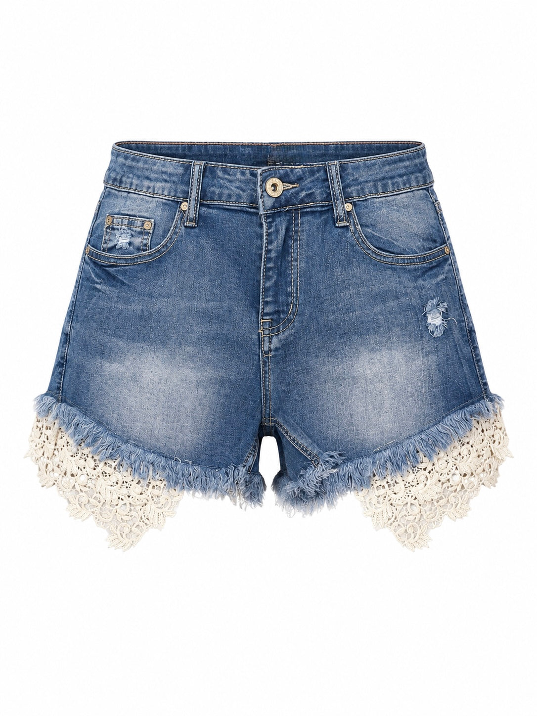 LACE TRIM DENIM SHORTS
