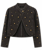 GOLD STUD EMBELLISHED DENIM JACKET