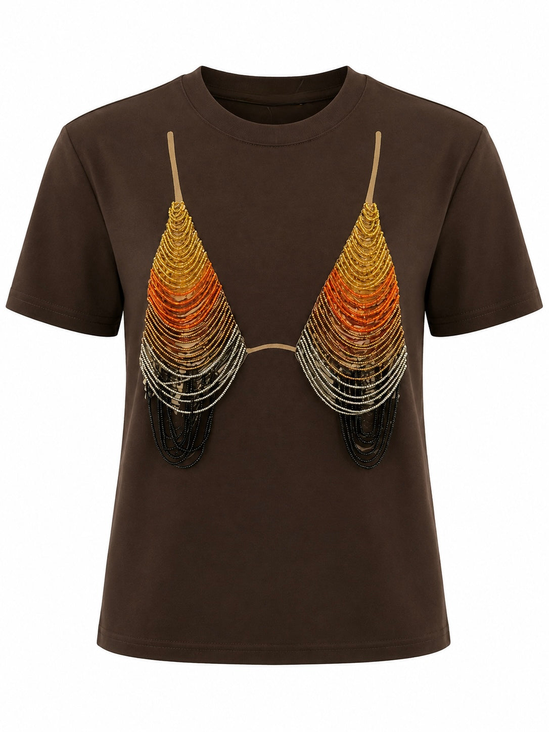 DRAPED BEADED T-SHIRT