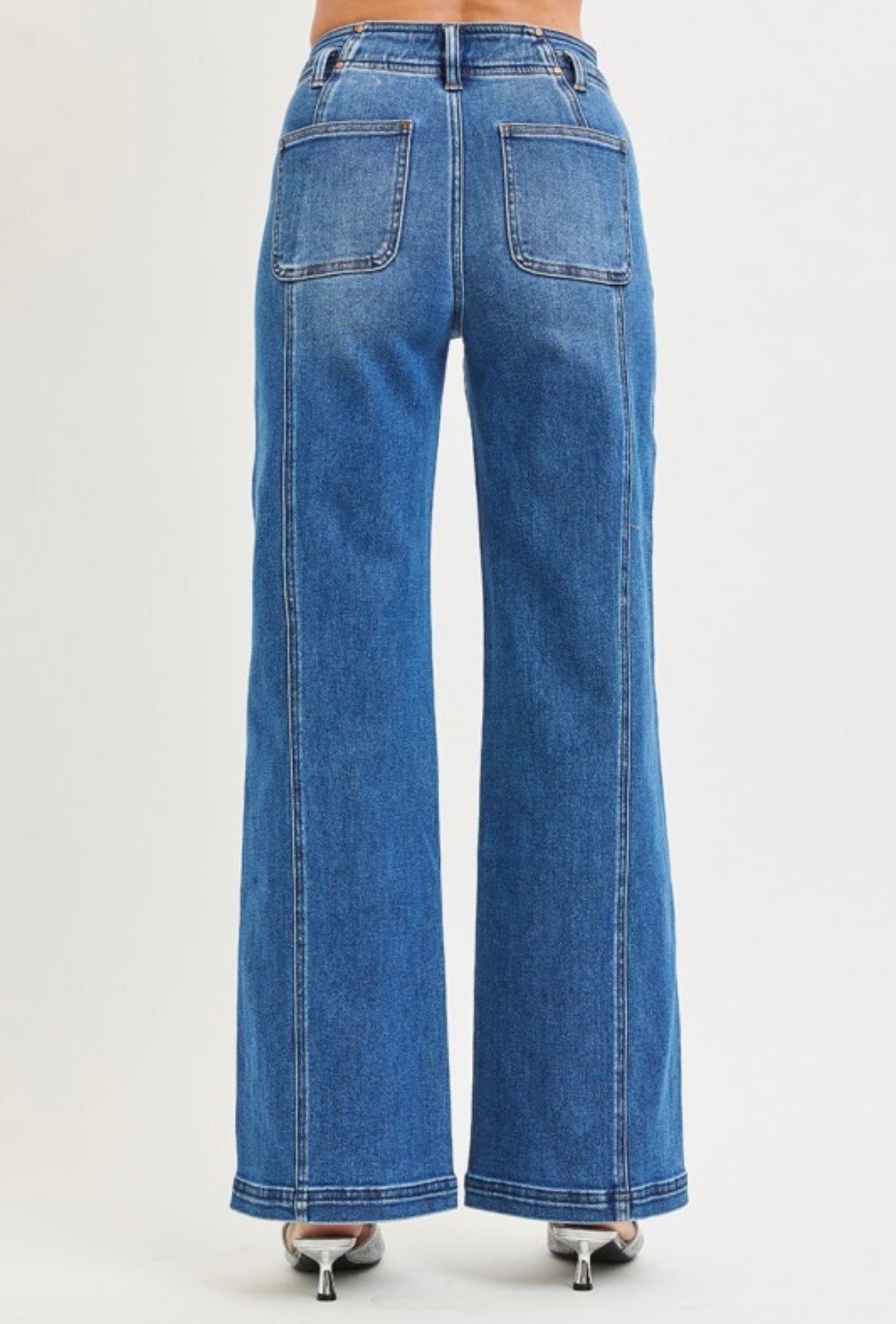 RISEN HIGH RISE CURVED SEAM WIDE LEG STRETCH JEANS