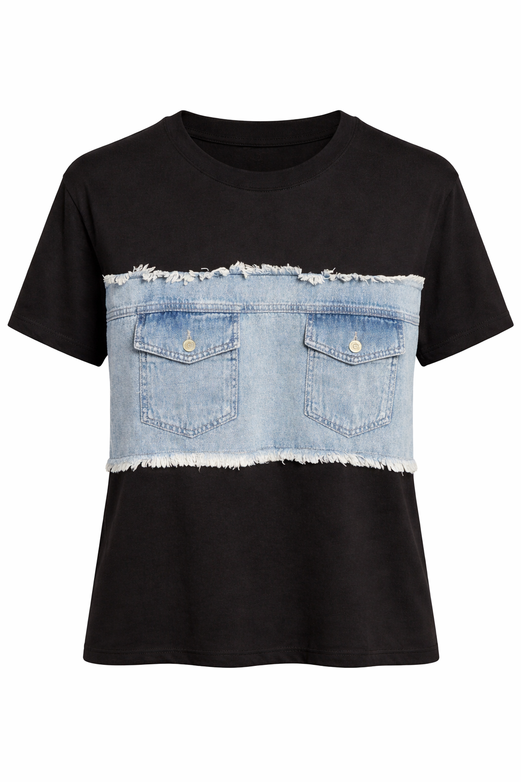 DENIM PANEL POCKET T-SHIRT
