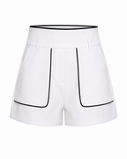 CONTRAST TRIM BELTED SHORTS