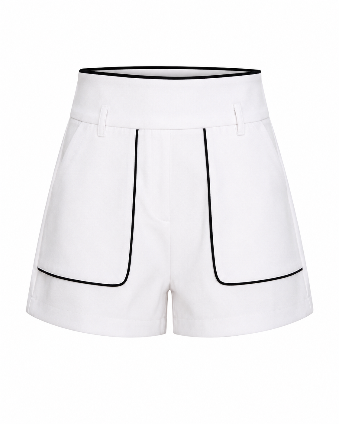 CONTRAST TRIM BELTED SHORTS
