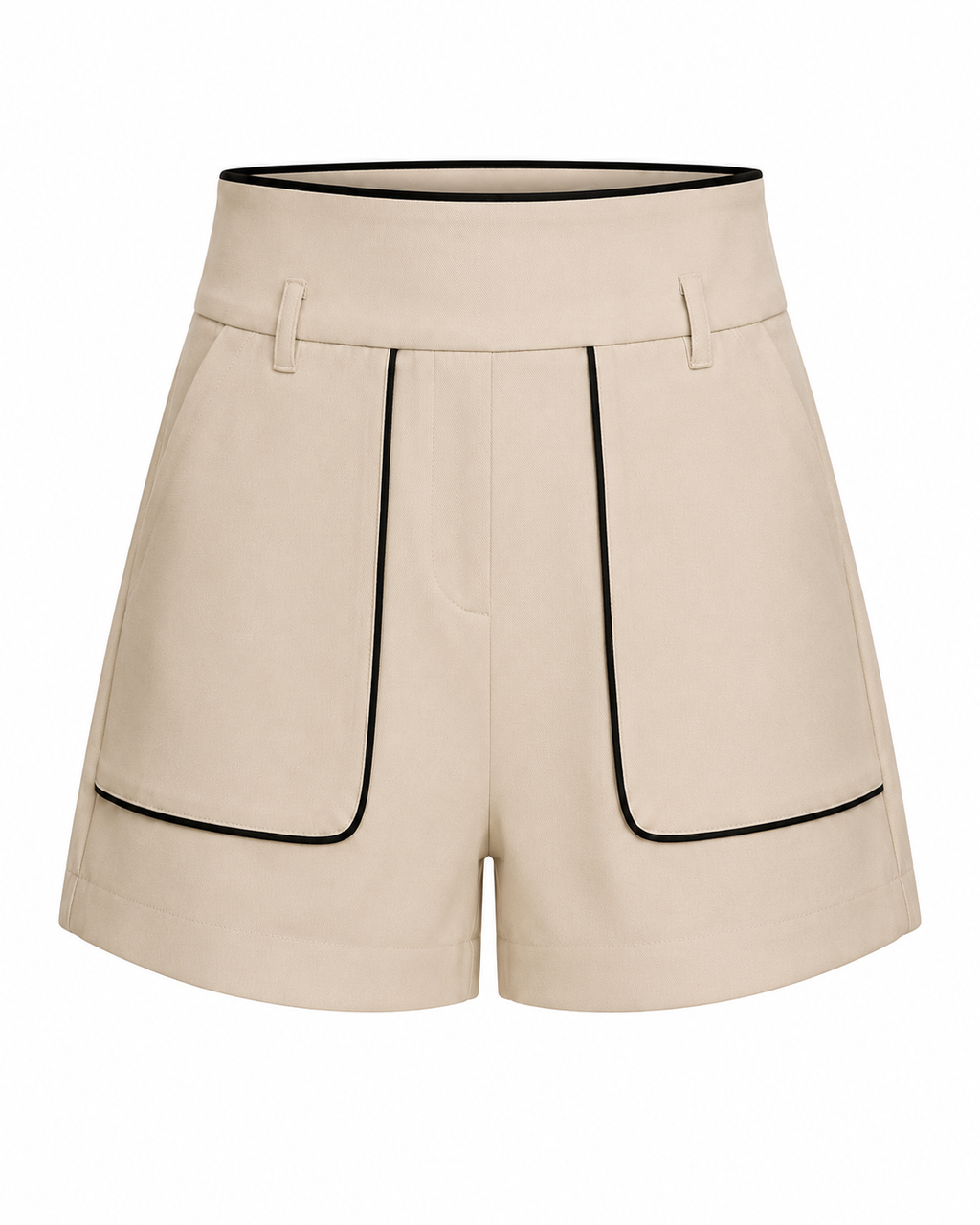 CONTRAST TRIM BELTED SHORTS