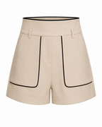 CONTRAST TRIM BELTED SHORTS