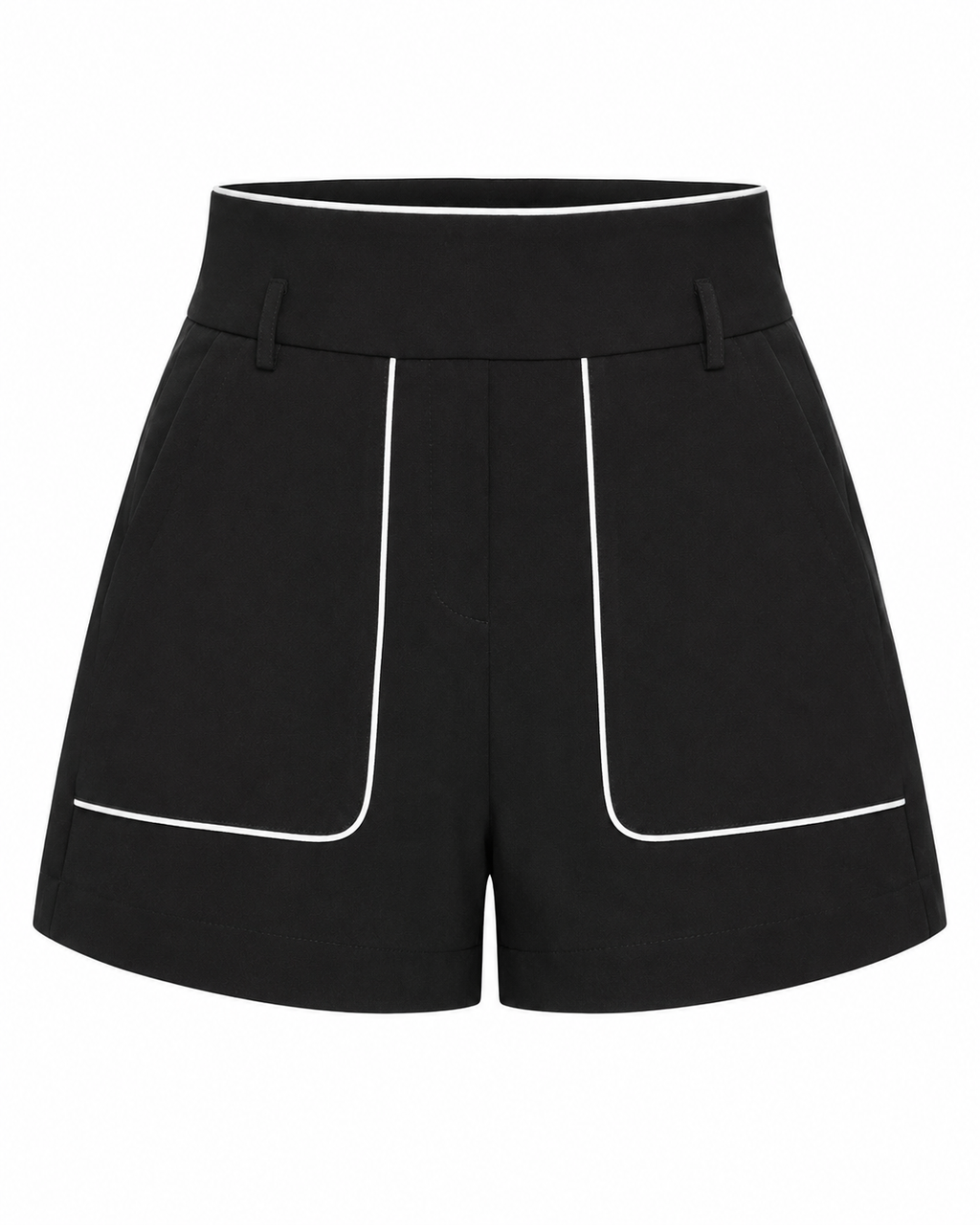 CONTRAST TRIM BELTED SHORTS