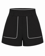 CONTRAST TRIM BELTED SHORTS