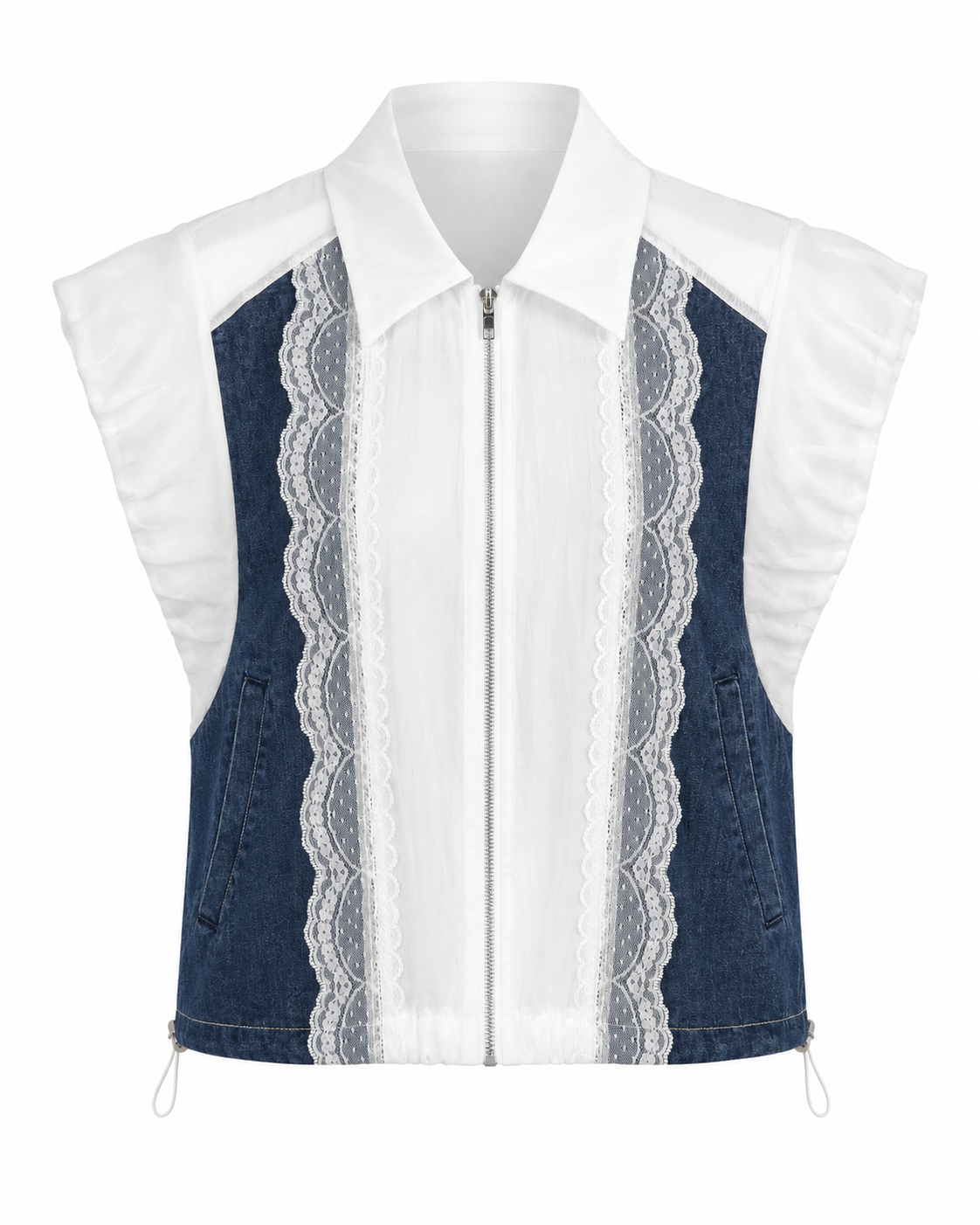 LACE DENIM ZIP-UP TOP