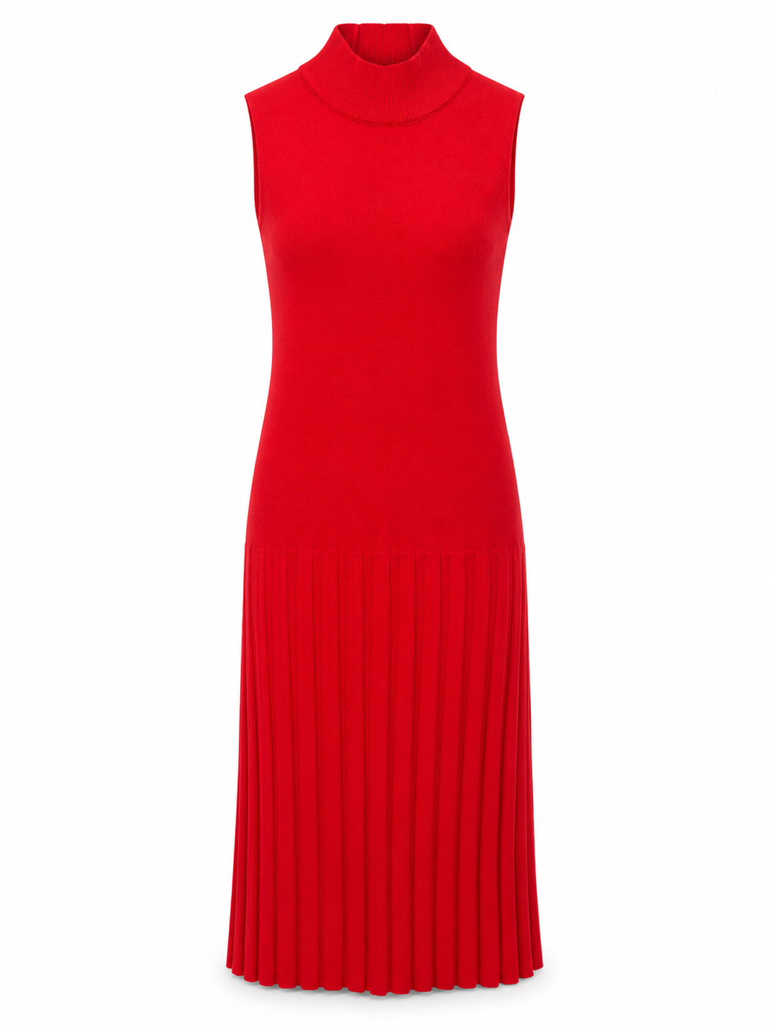PLEATED TURTLENECK KNIT DRESS