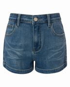 STRETCH DENIM SHORTS WITH WAIST SCARF