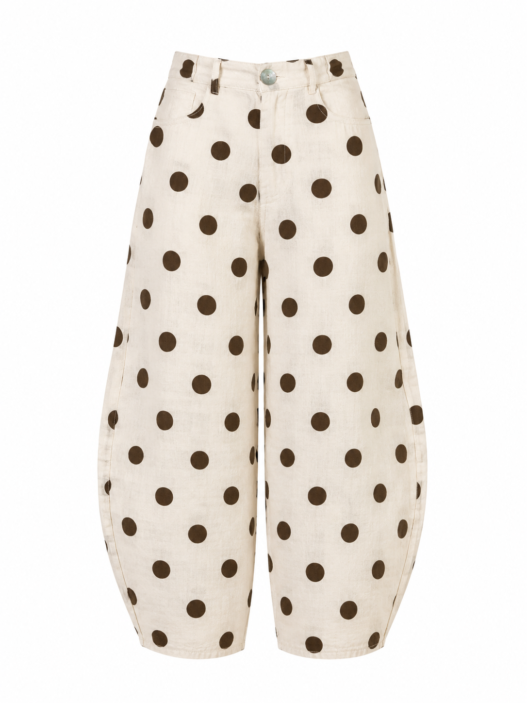 POLKA DOT LINEN BARREL PANTS
