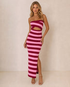 STRIPED CUT-OUT MAXI DRESS