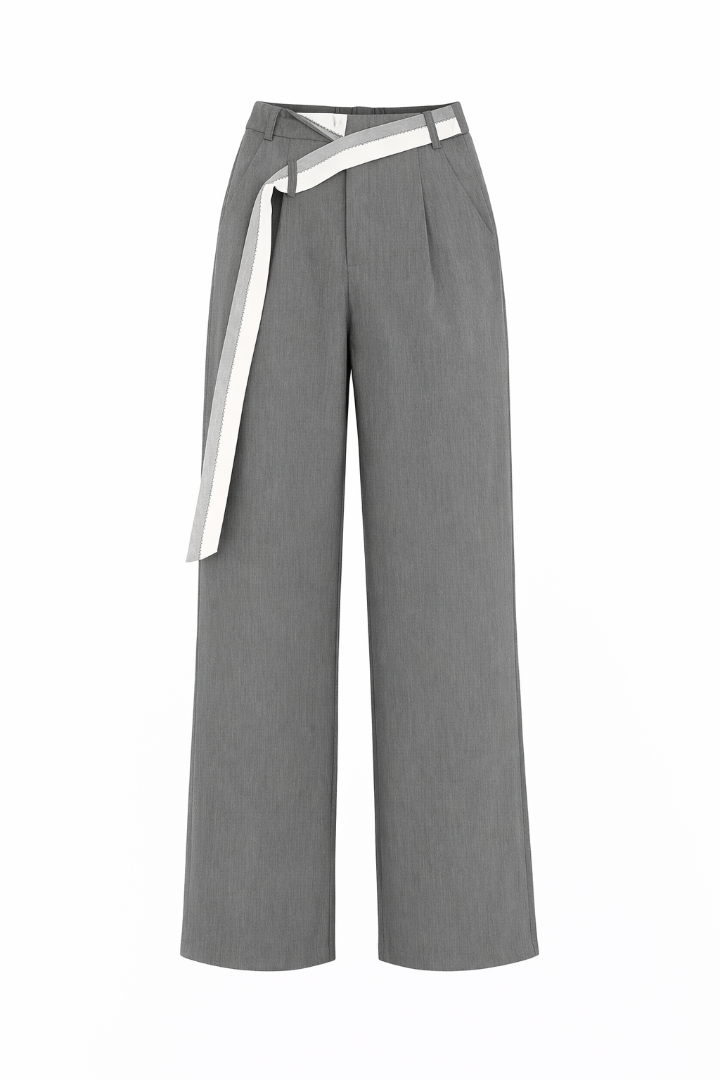 GRAY WIDE-LED BELTED PANT
