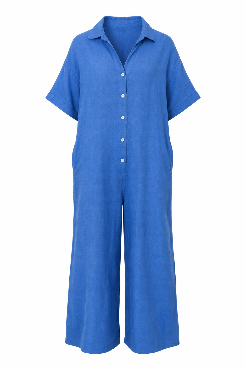 RELAXED LINEN BUTTON-FRONT JUMPSUIT