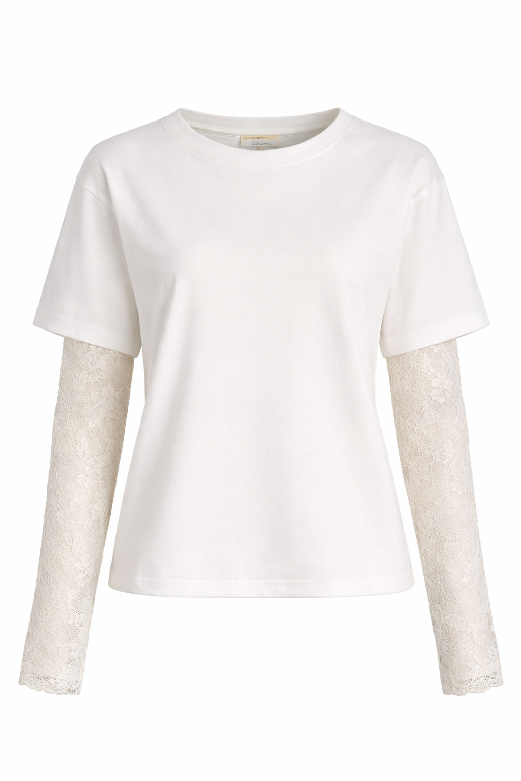 LACE-SLEEVE LAYERED T-SHIRT