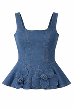 DENIM FLOWER TOP