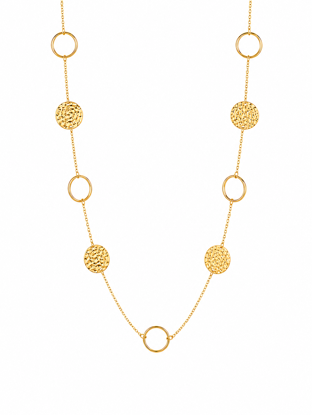 HAMMERED DISC & RING LONG NECKLACE
