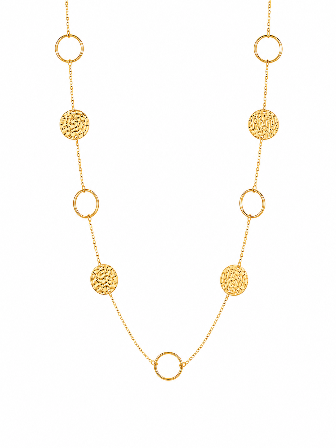 HAMMERED DISC & RING LONG NECKLACE
