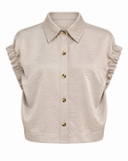 RUFFLE SLEEVE BUTTON-UP BLOUSE