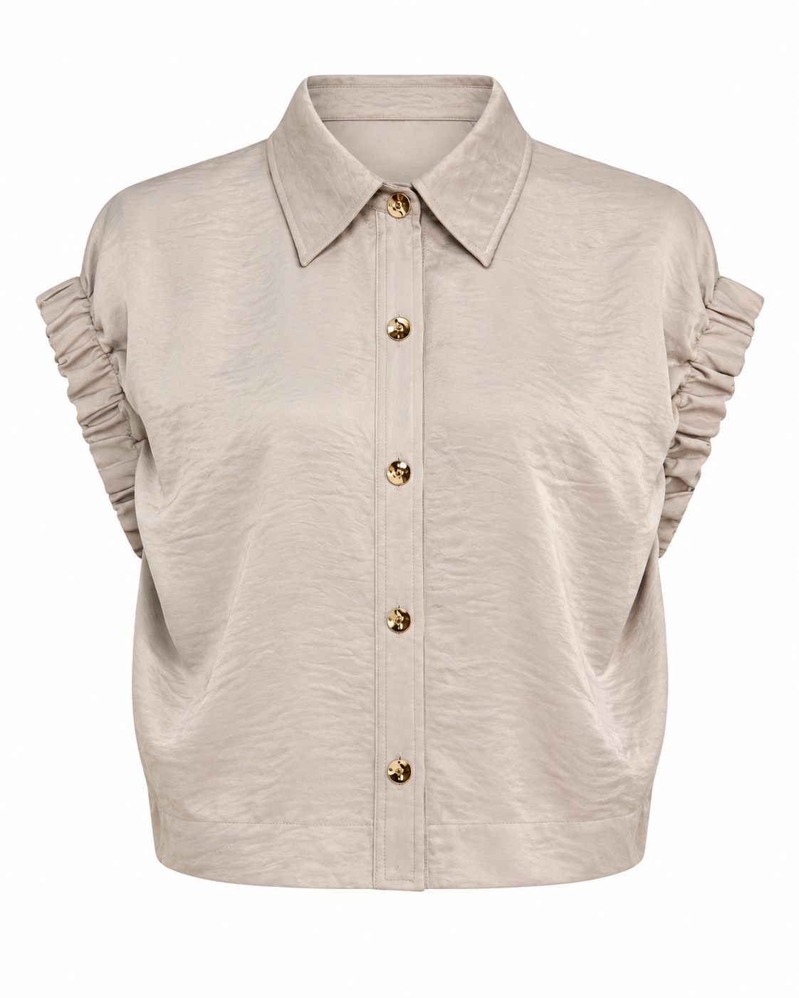 RUFFLE SLEEVE BUTTON-UP BLOUSE