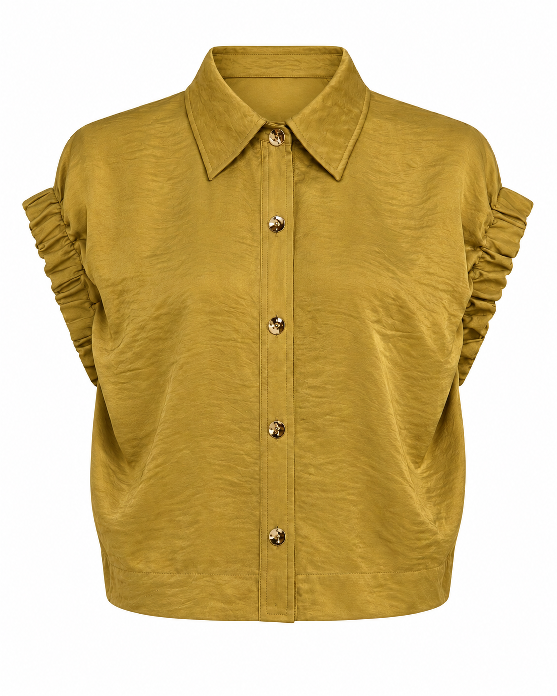 RUFFLE SLEEVE BUTTON-UP BLOUSE