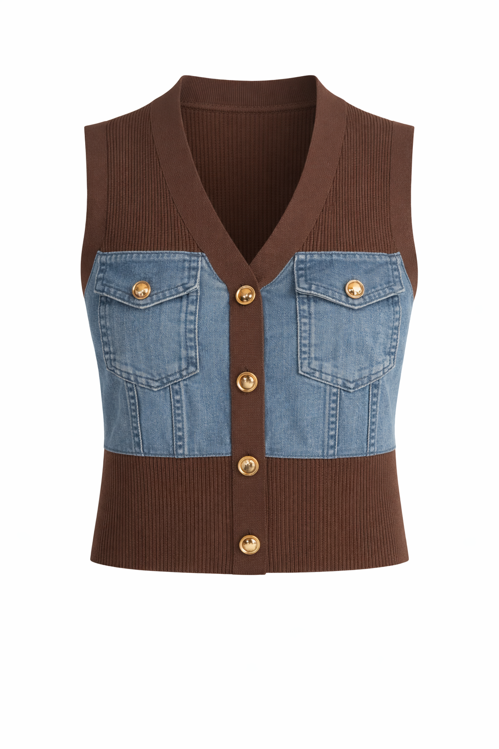 DENIM CONTRAST KNIT VEST