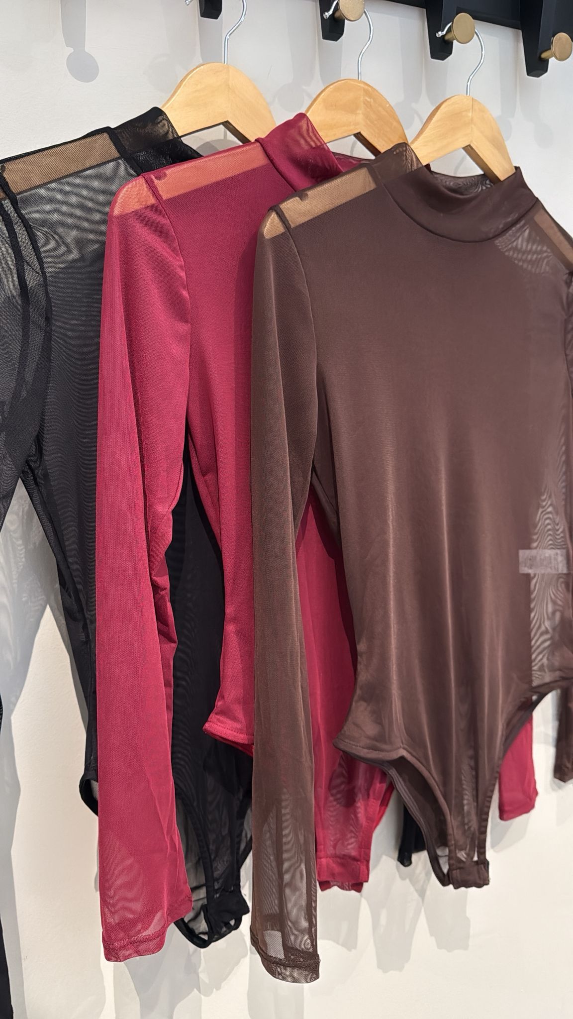 Solid Mesh Mock Neck Long Sleeves Bodysuit