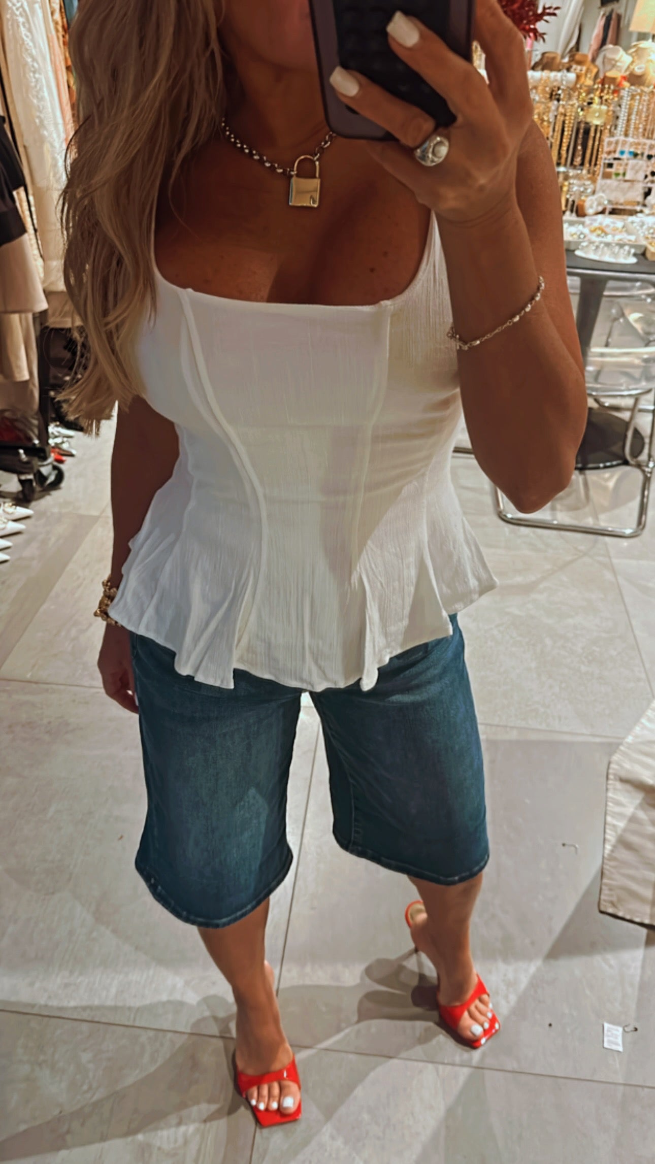 STRETCH LINEN VEST BLOUSE TOP