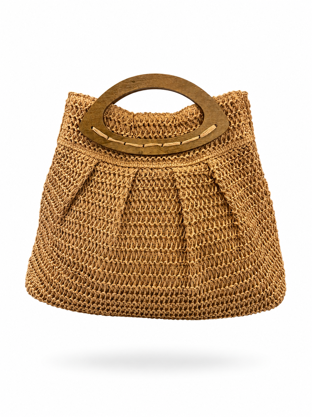 RAFFIA WOOD HANDLE BAG
